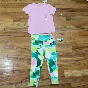 NEW Ideology Pink T-Shirt and Colorful Leggings Set M